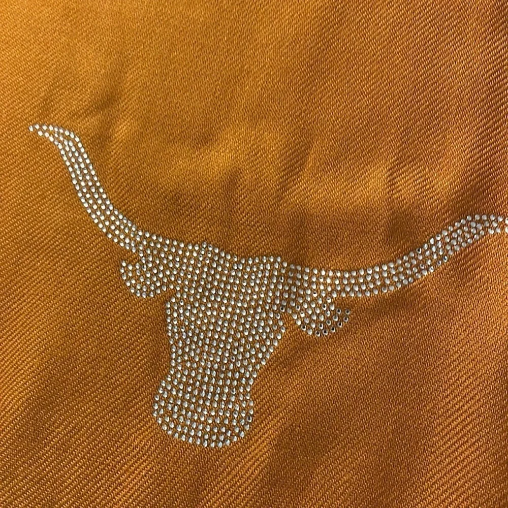 NWT PASHMINA SILK Orange wrap scarf shawl fringed bull’s head rhinestone O/S